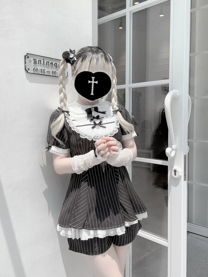 Peter Pan Collar Jirai Kei Dress Set, Bunny Ear 43649:783829