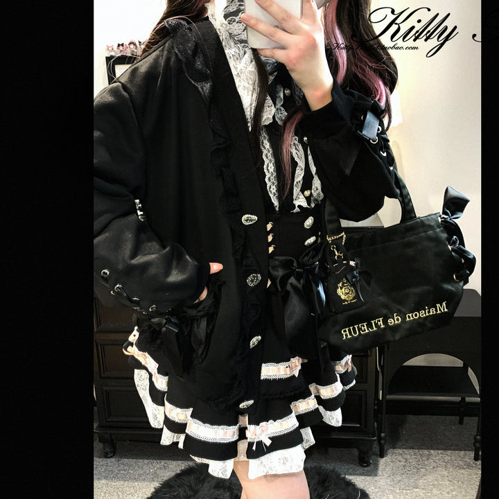 Ryousangata Sweatshirt Cardigan, Ruffled Lace 43732:783882
