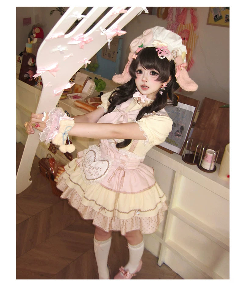 Kawaii Lolita Baker-Inspired Blouse, Suspender Skirt 44466:809155