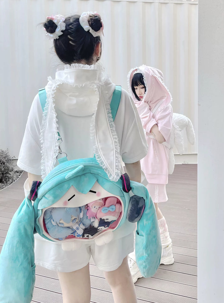 Harajuku Fashion Pink White Hoodie With Bunny Ear 29444:358506 29444:358506