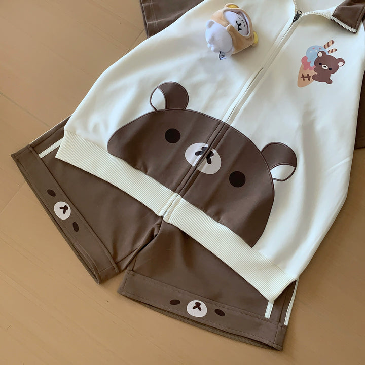 Summer Kawaii Outfit, Short Sleeve Zip-Up Sweatshirt 43557:779722