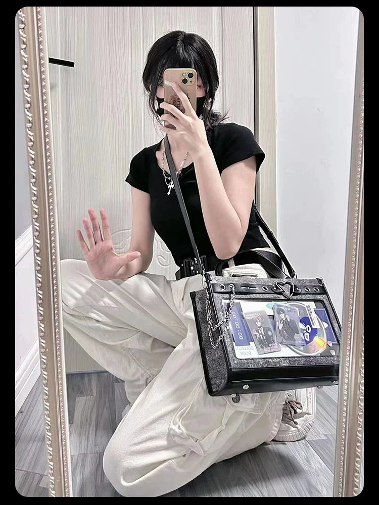 Japanese-Style Boxy Shape Ita Bag, Detachable Chain 45417:847804