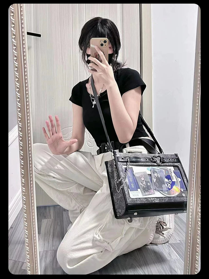 Japanese-Style Boxy Shape Ita Bag, Detachable Chain 45417:847804