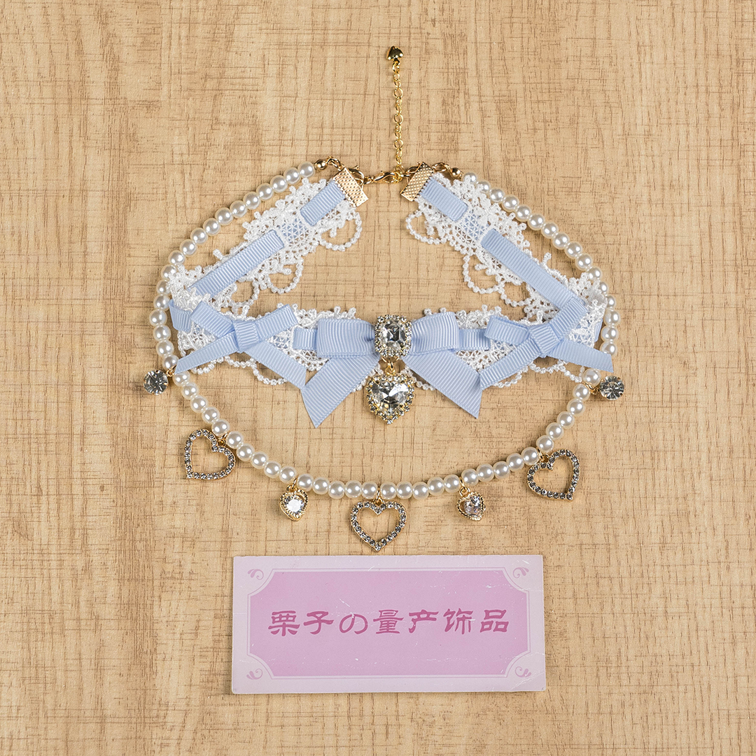 Jirai Kei Lace Choker, Detachable Faux Pearl Necklace 44010:793212