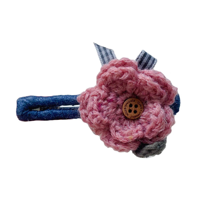 Mori Kei Hair Clips Handmade Knitted Flower Barrettes 36438:522406