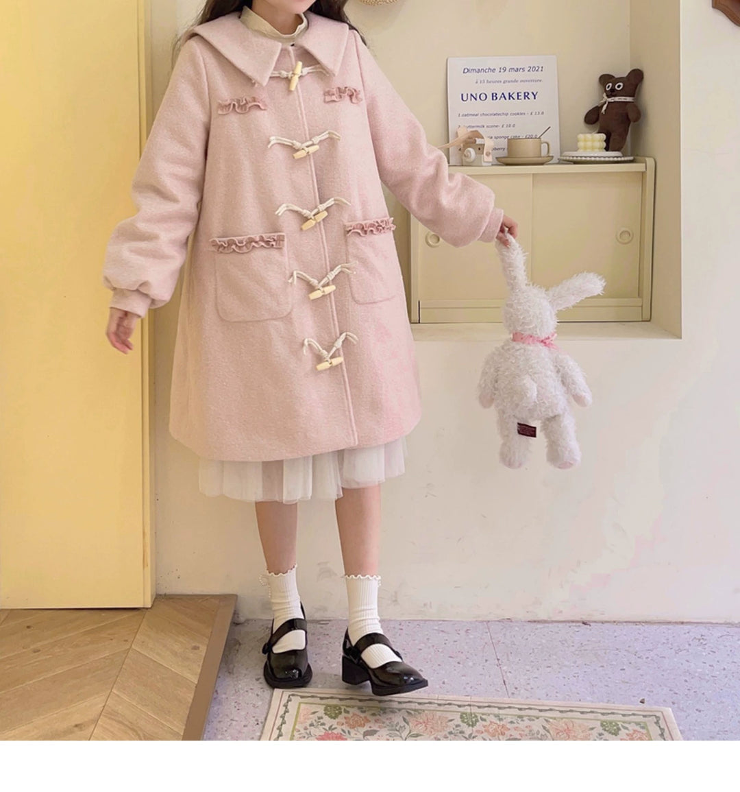 Kawaii Pink Yellow Beige Coat With Cow Horn Button 29450:347904 29450:347904