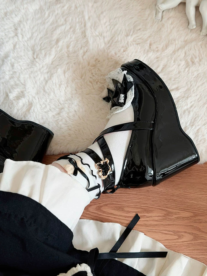 Sweet Lolita Wedge Shoes, Heart & Bow Details 45951:872549