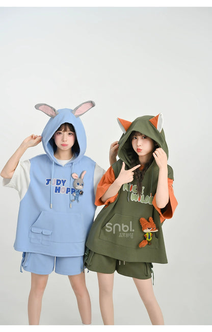 Cottagecore Hooded Kawaii Style Fake Two-pieces Sportswear Set 35890:546208 35890:546208