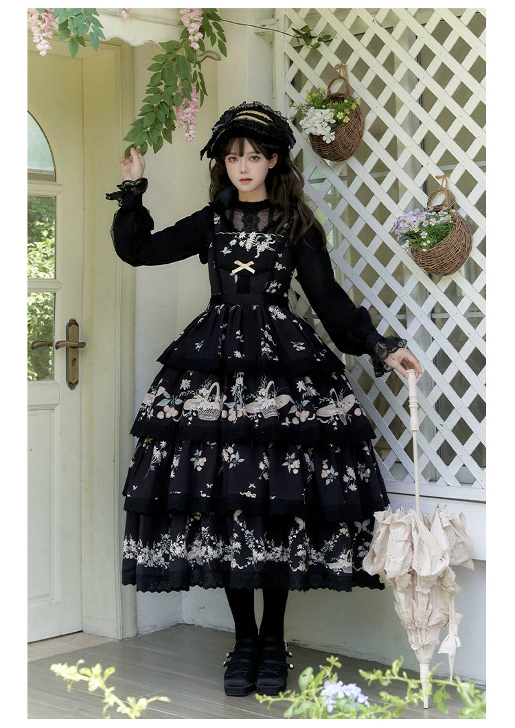 Classic Lolita Dress Twins JSK Cottagecore Embroidery Dress Tiered 39470:641108