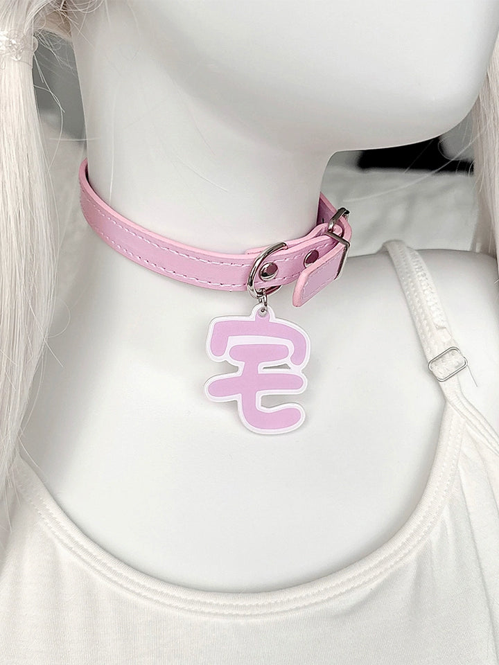 Kawaii Leather Choker, Otaku Tag or Cat Paw Charm 42256:733629
