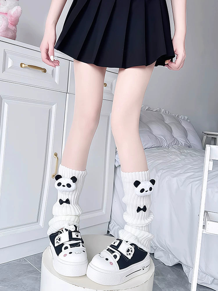 熊猫腿套白色百搭小腿显瘦堆堆袜日系亚文化可爱软萌学生jk蝴蝶结 44476:816686