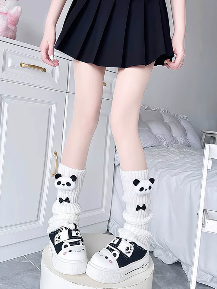 熊猫腿套白色百搭小腿显瘦堆堆袜日系亚文化可爱软萌学生jk蝴蝶结 44476:816686