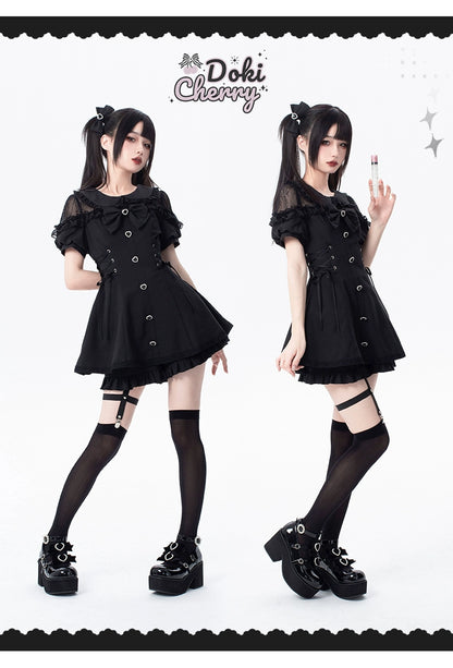 Jirai Kei Dress And Shorts Lace-up Short Sleeve Outfit 37750:565432