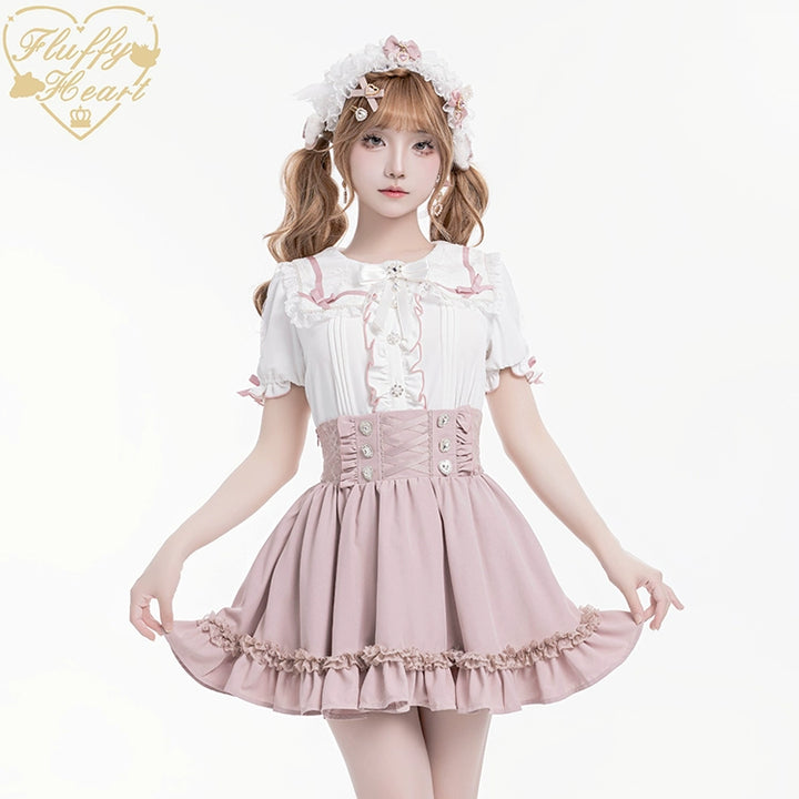 Jirai Kei Skirt Lace Waist-Cinching Skirt (L M S XL / Pink) 38870:606584