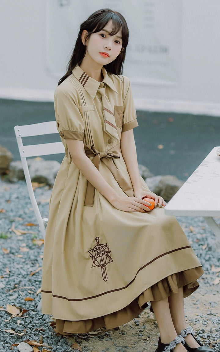 Preppy JK Uniform Dress A-line Princess Dress With Cape Multicolor 42437:760981