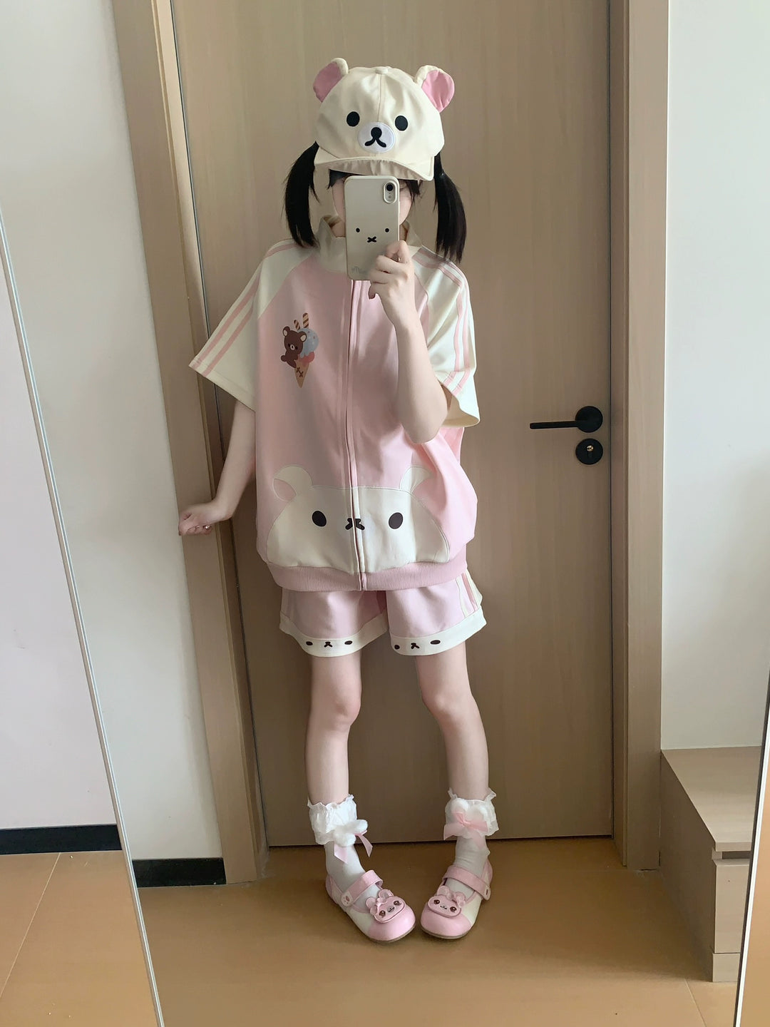 Summer Kawaii Outfit, Short Sleeve Zip-Up Sweatshirt 43557:779724