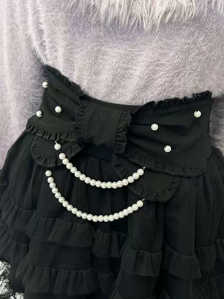 Jirai Kei Skirt Tieried Skirt Pearl Chain Skirt 41038:683980