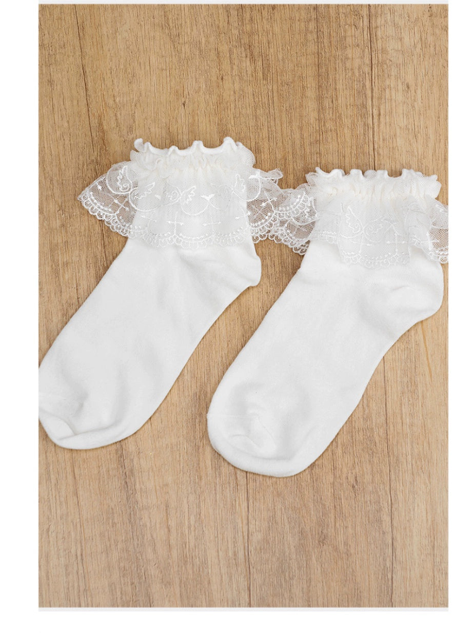 Lolita Socks White Black Socks Wings Cross Lace Socks 33810:447090 33810:447090