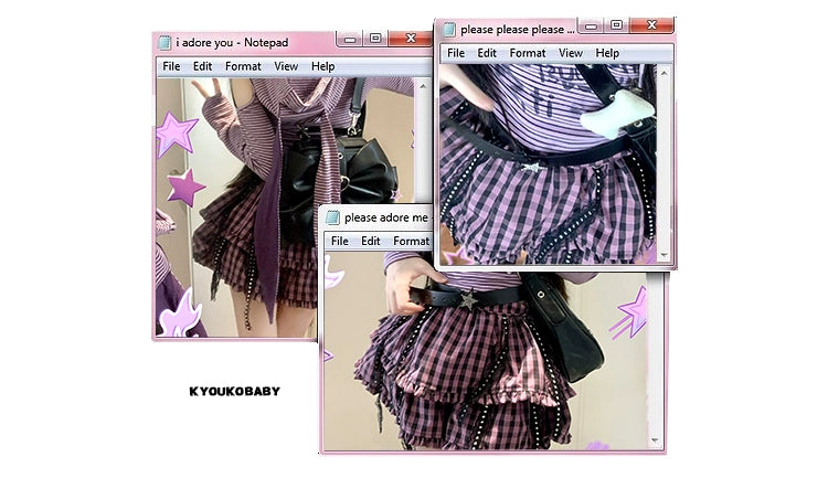 Jirai Kei Outfit Set Purple Bunny Ears Top Plaid Skirt 35824:506494 35824:506494