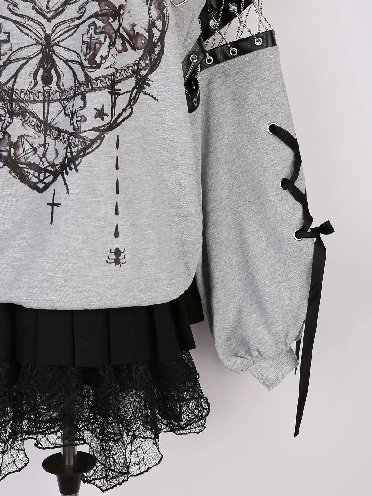 Jirai Kei Outfit Set Gothic Sailor Collar Sweatshirt Set 35762:517386