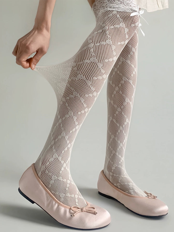 White Elastic Lace Socks, Knee-High Design 45198:841961