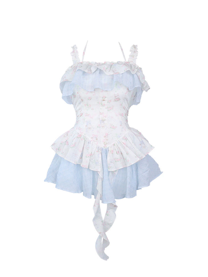 Halter Neck Gyaru Dress + Floral Print Bloomers (M S XS) 43436:780267