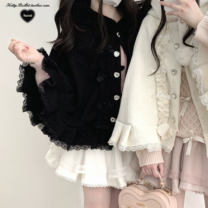 Jirai Kei Winter Coat Fleeced Cape Hooded Coat 40418:667218