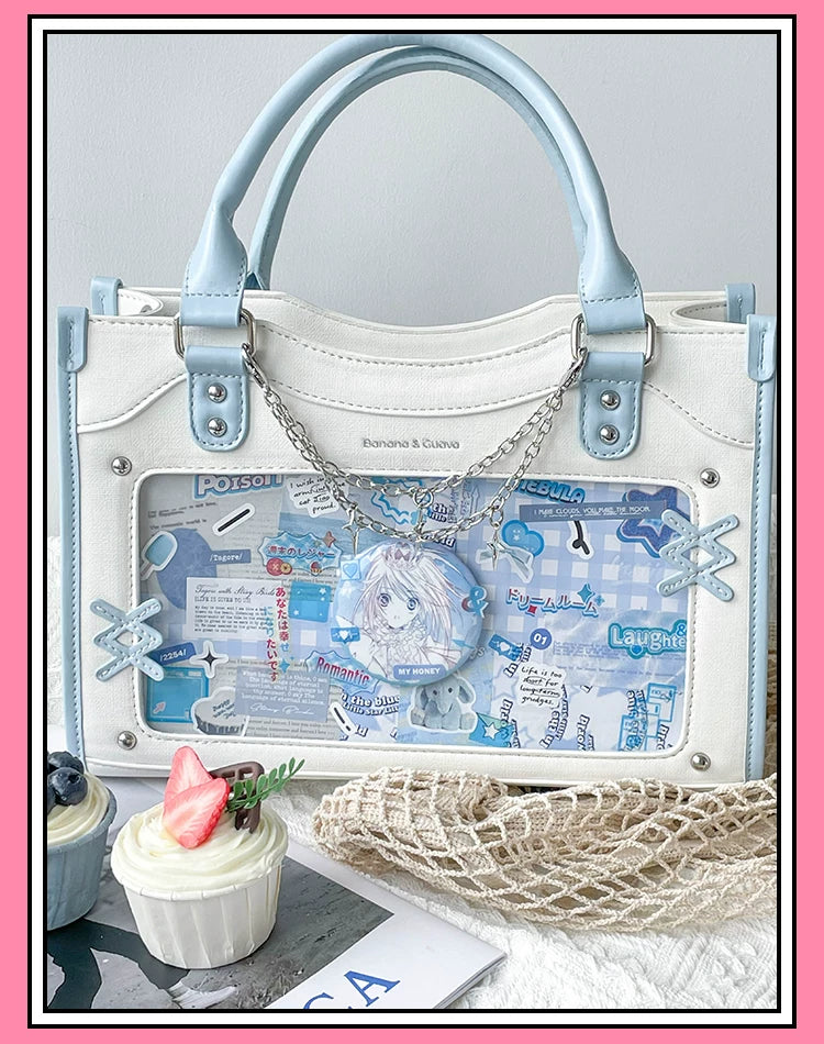 Y2K Square Shaped Ita Bag, Clear Window & Star Chain 45418:848126