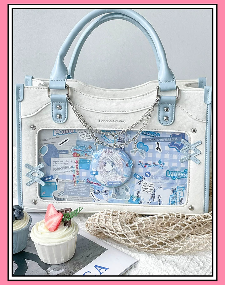 Y2K Square Shaped Ita Bag, Clear Window & Star Chain 45418:848126