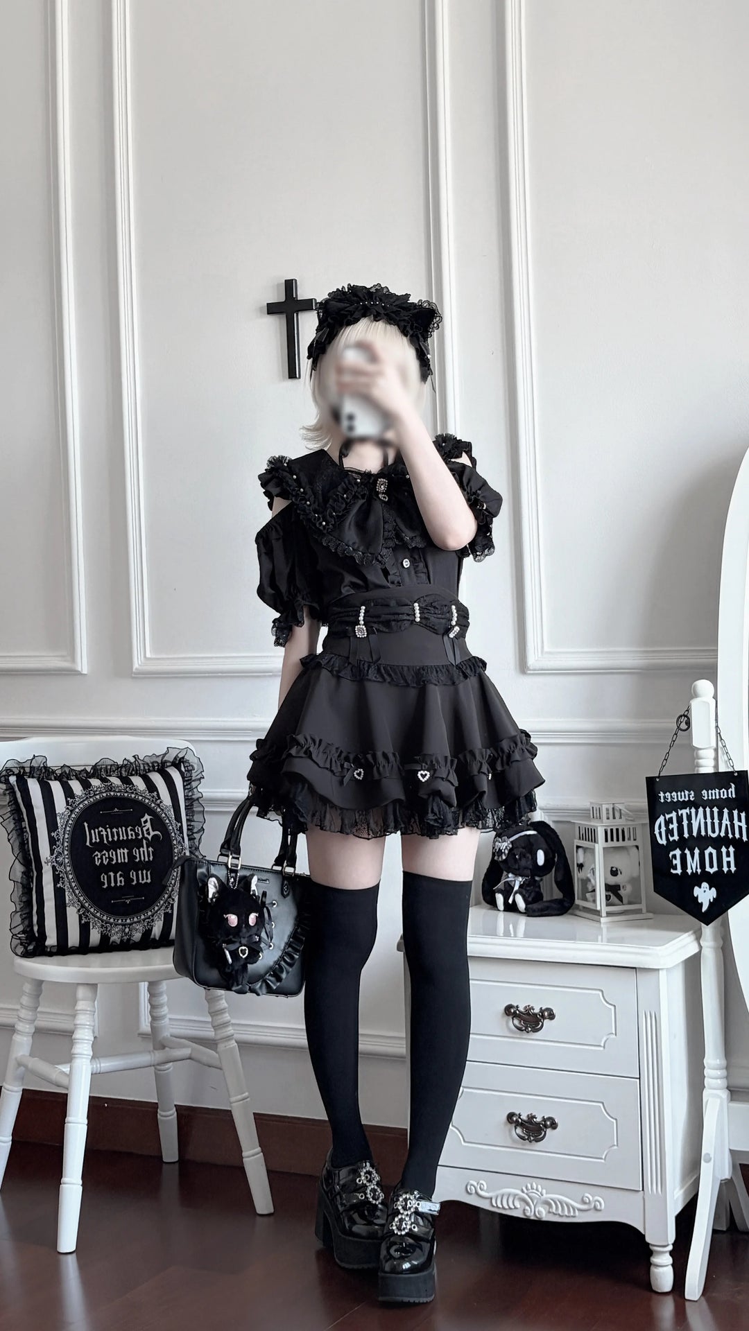 Fluffy Jirai Kei Bubble Skirt, Detachable Waist Bows 45936:870214