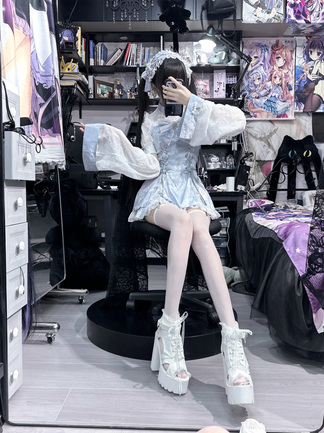 Jirai Kei Dress Set Chinese Style Lace Suit Short Sleeve Dress 35598:500552