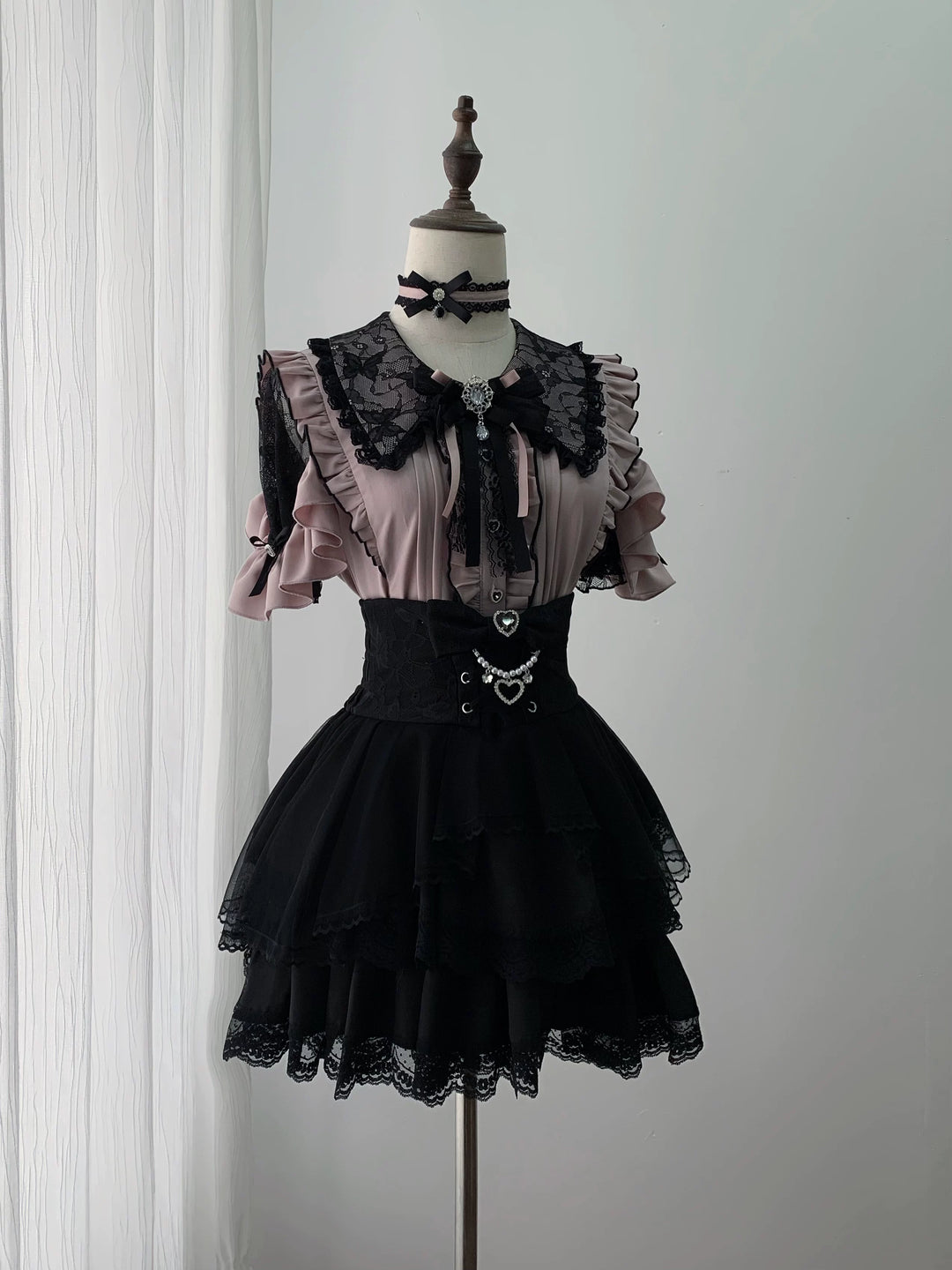 Jirai Kei Lace Sleeve Blouse, Ruffle Details (L M S XL) 45194:841381