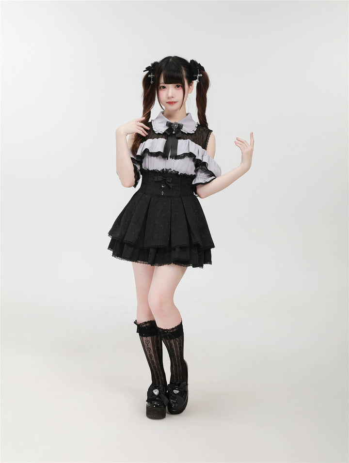 Jirai Kei Shirt with Bust Flounce Hem/Hidden Button 43035:762526