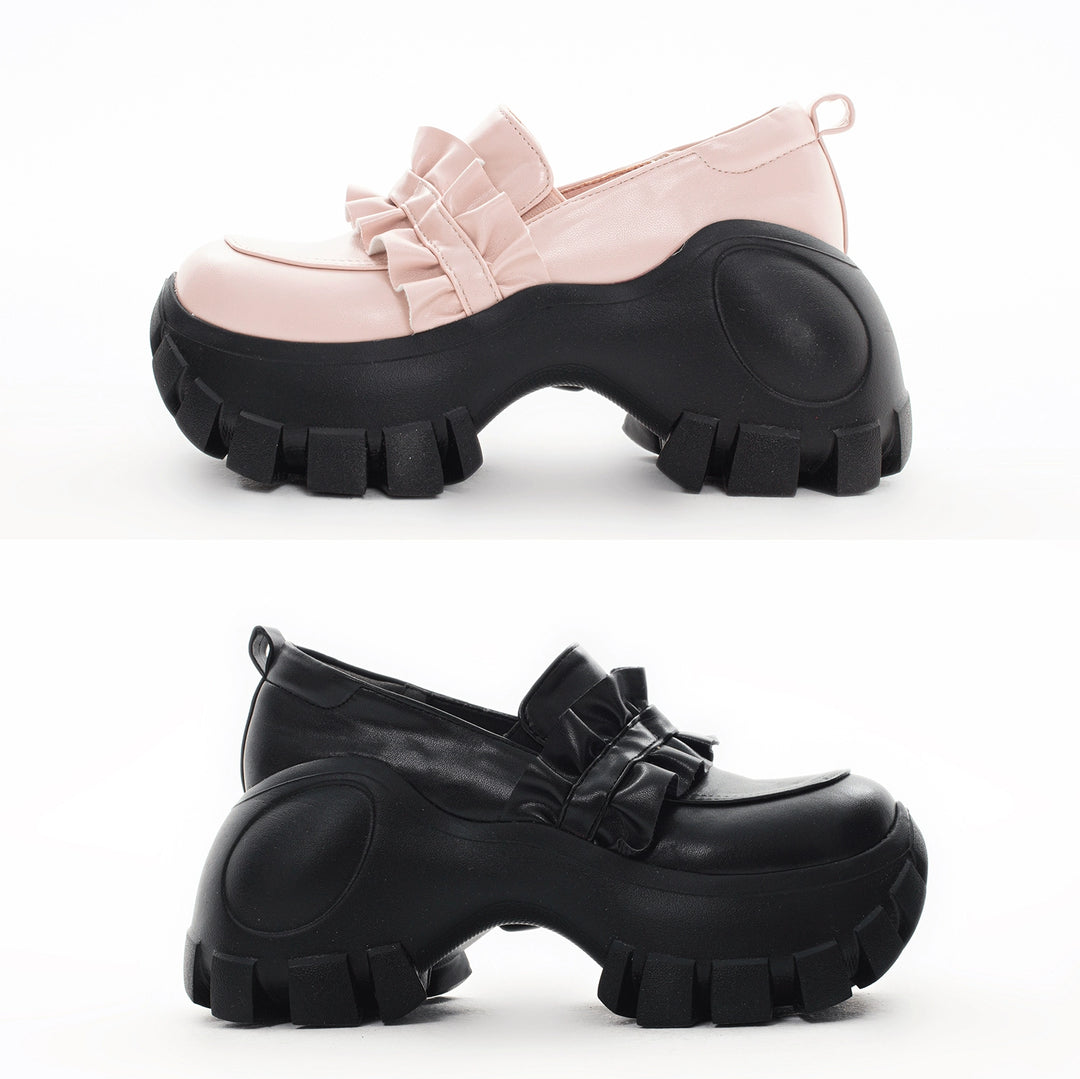 JK Uniform Pink Black Platform Shoes With Bow Ties 21892:331892 21892:331892