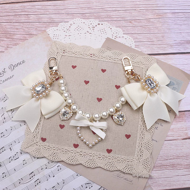 Ryousangata Bag Chain & Bow Charm, Heart-Shaped Rhinestone 45075:839488