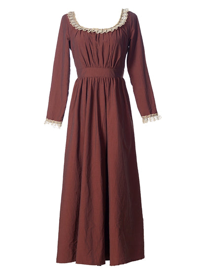 Mori Kei Dress Classical Oil Painting Dress Rust Red Dress 36348:544680