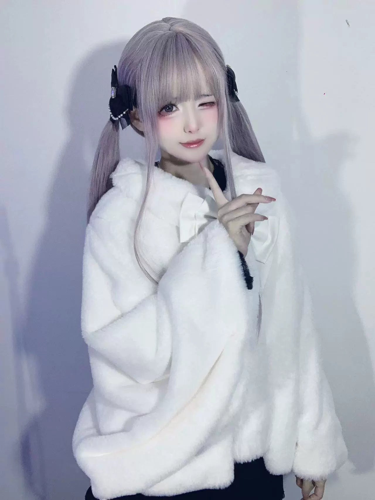 Jirai Kei Winter Coat Warm Faux Rabbit Fur Cape (White) 34376:460576