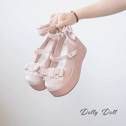 Lolita Shoes Round-Toe Platform Shoes With Velvet Bow (34 35 36 37 38 39 40 / Pink) 37132:552734