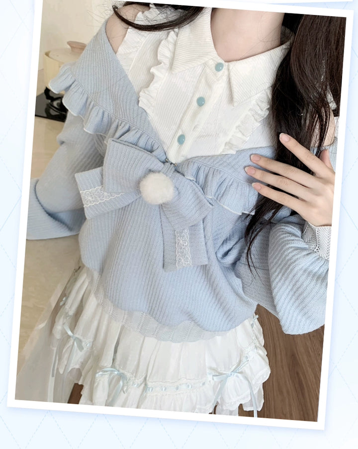 Open-Shoulder Tenshi Kaiwai Sweater, Tiered Ruffles Skirt 43775:786755