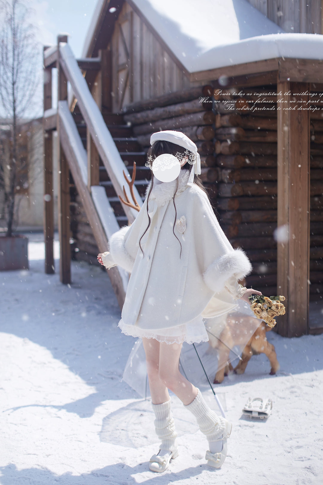 Seiso Kei Woolen Blend White Cloak, Beige Blouse 44036:793378