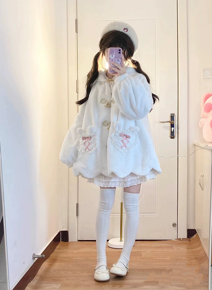 Sweet Lolita Coat White Plush Bunny Ear Winter Coat (2XL L M S XL) 40294:678398