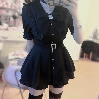 Jirai Kei Outfit Set Ryousangata Dress And Shorts (L M S XL / Black) 37548:563450