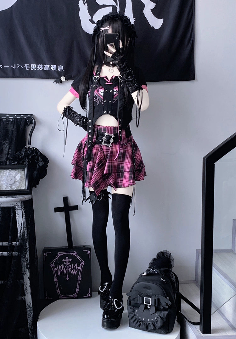 Gyaru Outfit Set Hip-Hop Top And Irregular Hem Skirt 41866:722620