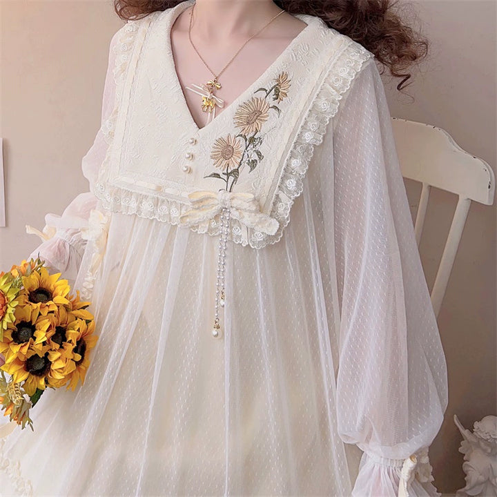 Sunflower Daily Lolita Dress Mori Kei Dress Long Sleeve Dress 36478:552280 36478:552280