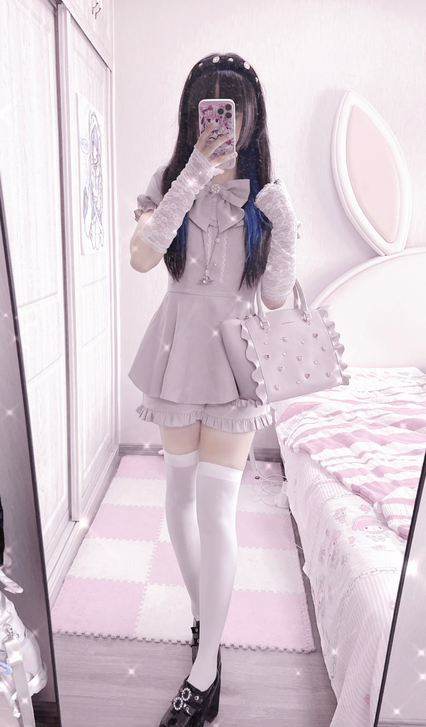 Jirai Kei Set Up Blue Black Pink Blouse And Shorts 21646:332090