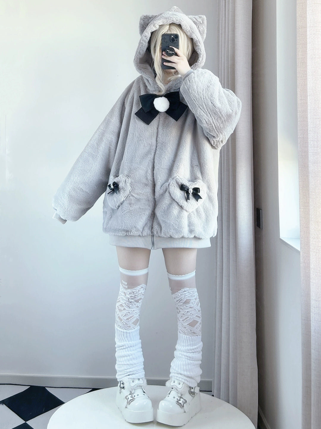 Jirai Kei Winter Coat Cat Ear Plush Jacket Multicolor 33954:440190