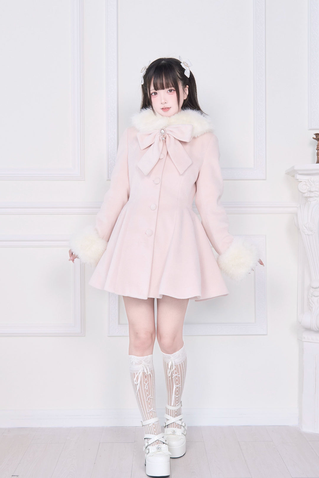 Ryousangata Winter Coat, Faux Fur, Detachable Bow & Cape 44066:794474