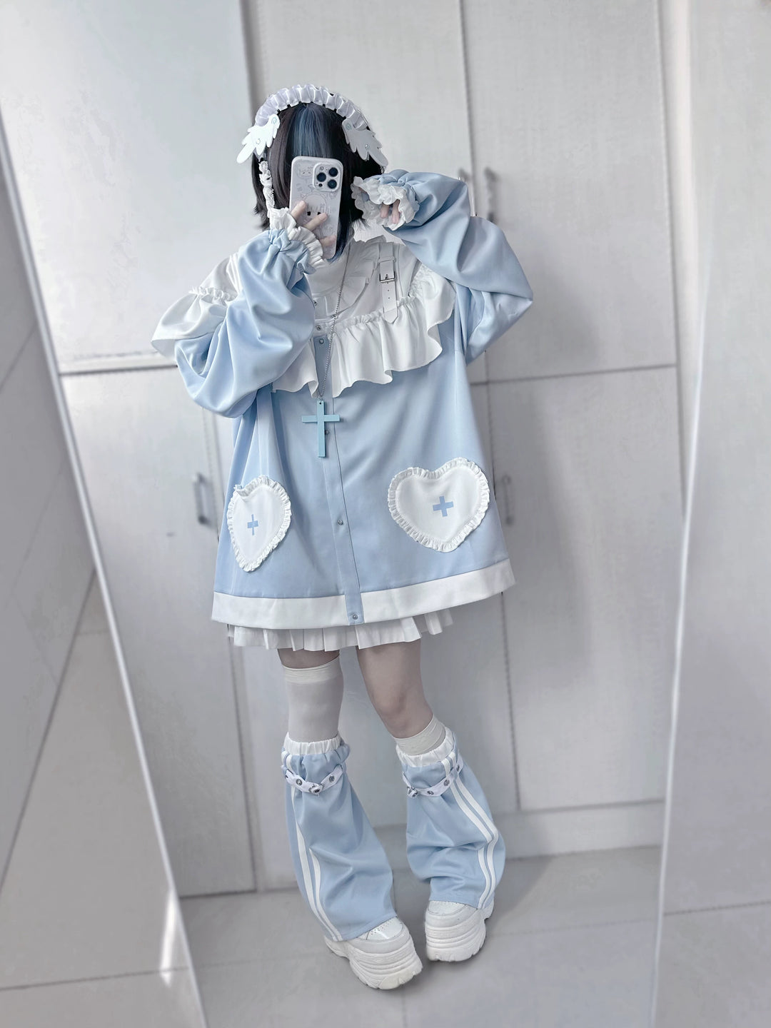 Tenshi Kaiwai Oversized Hoodie Set, Heart & Cross Details 45462:850912