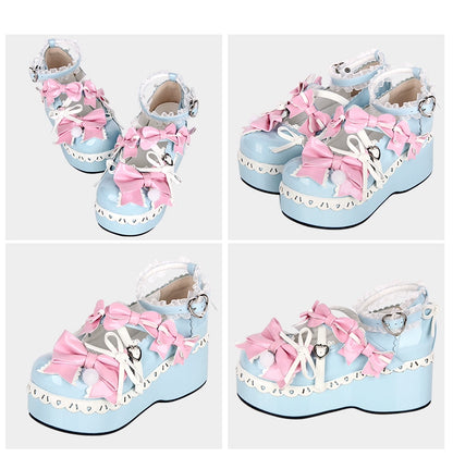 Lolita Shoes Pink Blue Platform Shoes Lace Thick-soled Shoes 37452:561572