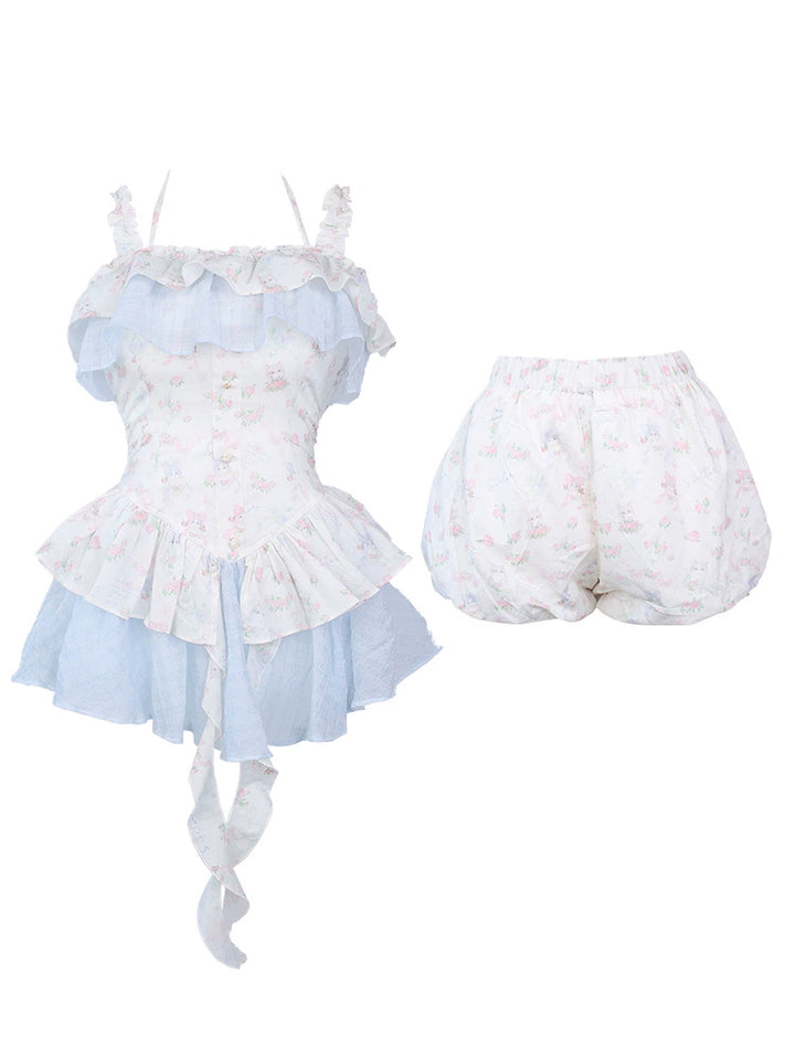Halter Neck Gyaru Dress + Floral Print Bloomers 43436:780254